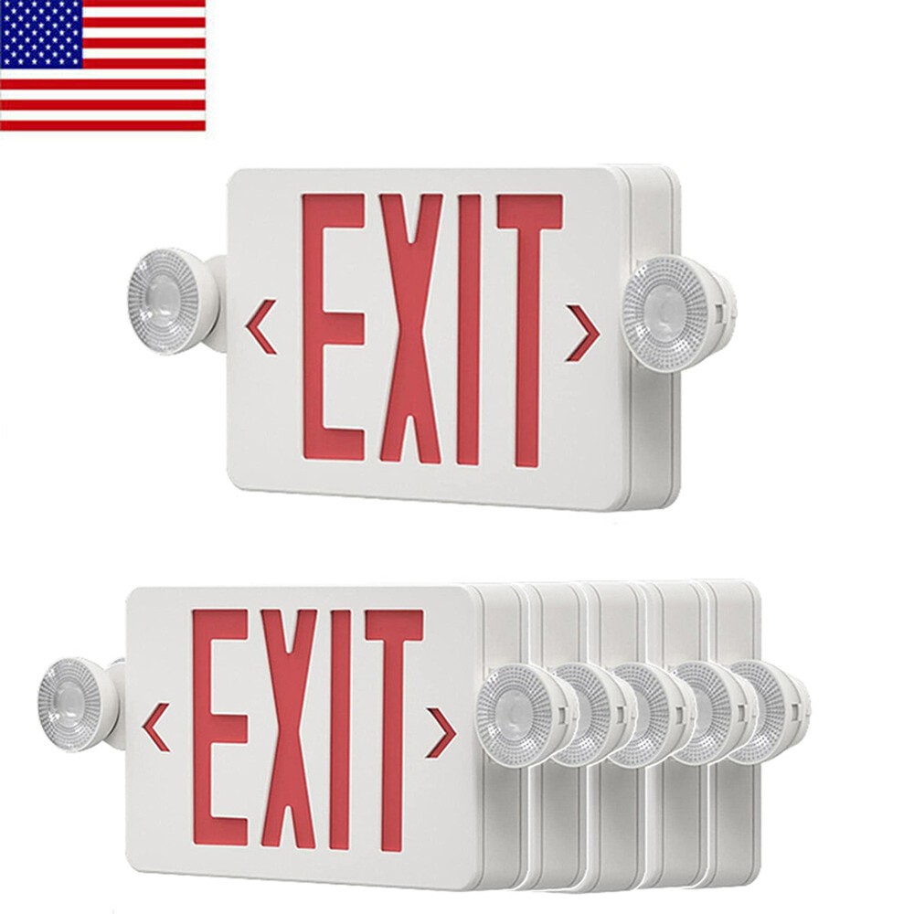 6Pack LED Exit Sign Emergency Light–Hi Output Compact Combo Red Fire UL listed