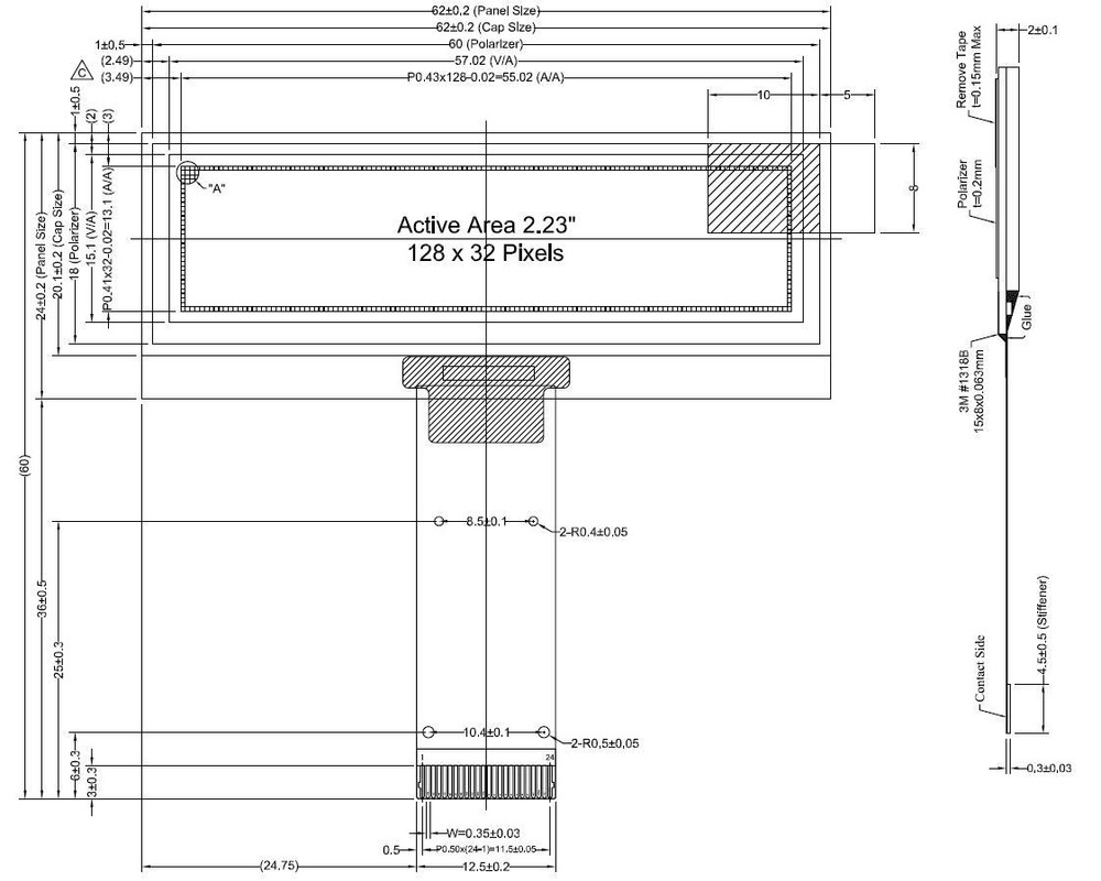 White 2.2" 128x32 I2C OLED Display Serial SPI,SSD1305 w/Tutorial,Free Connector