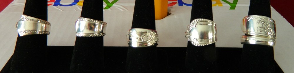 5 Silver Plated Spoon Rings Size 7 - 8 - 9 - A