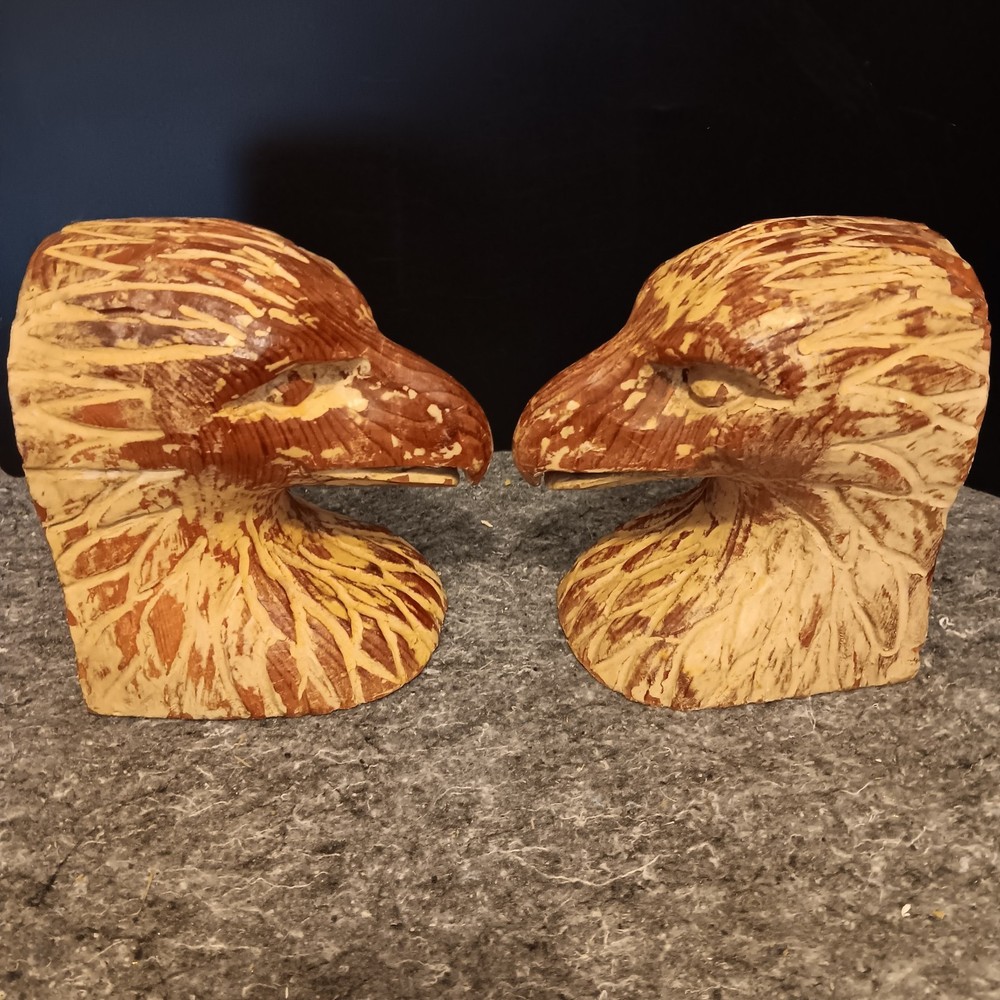 Vintage Hand Carved Eagle Head Bookends from Spain - Sarreid