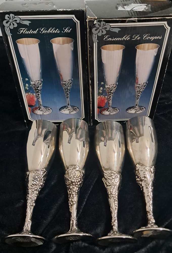 4 Silverplated Fluted Goblets New 2 Boxes 2 Per Box