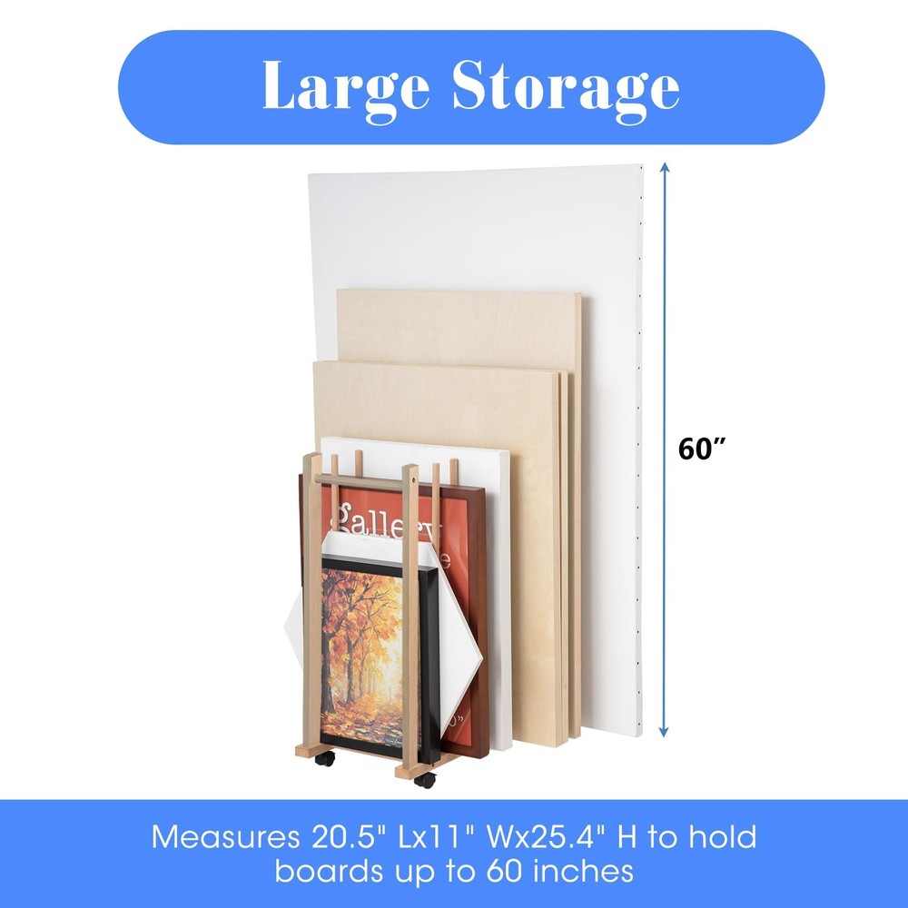 Large Art Drying Rack with Four Caster Wheels and Handle - Solid Wooden Canva...