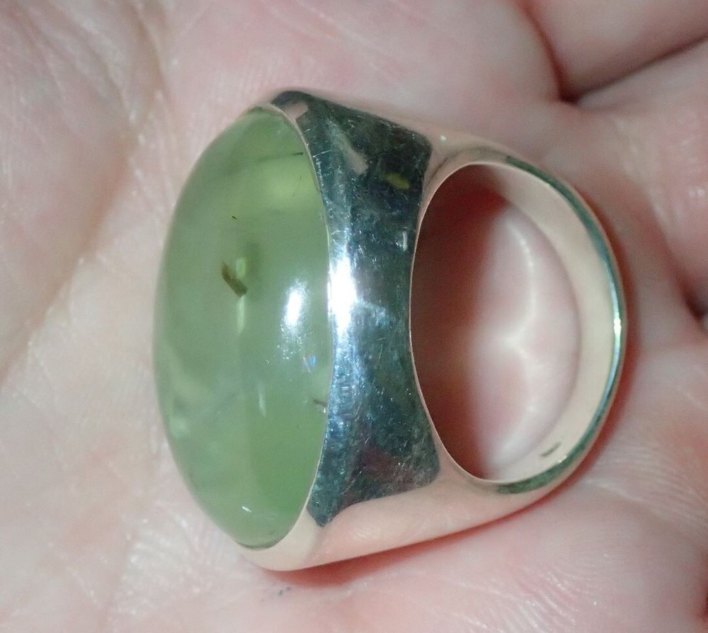 BIG Oval Prehnite Solid Sterling Silver Ring sz 8.