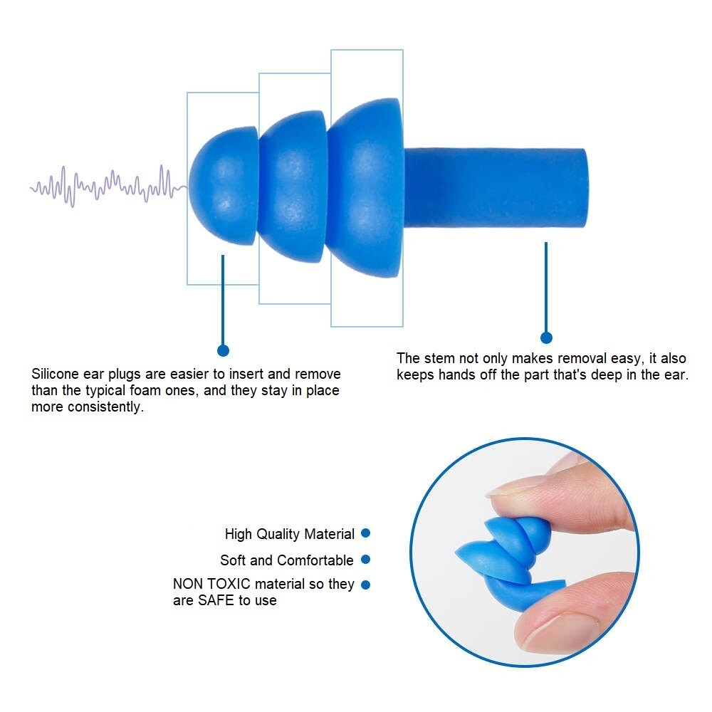 10 Pair Soft Silicone Ear Plugs Individually Wrapped Reusable for Sleeping 32dB