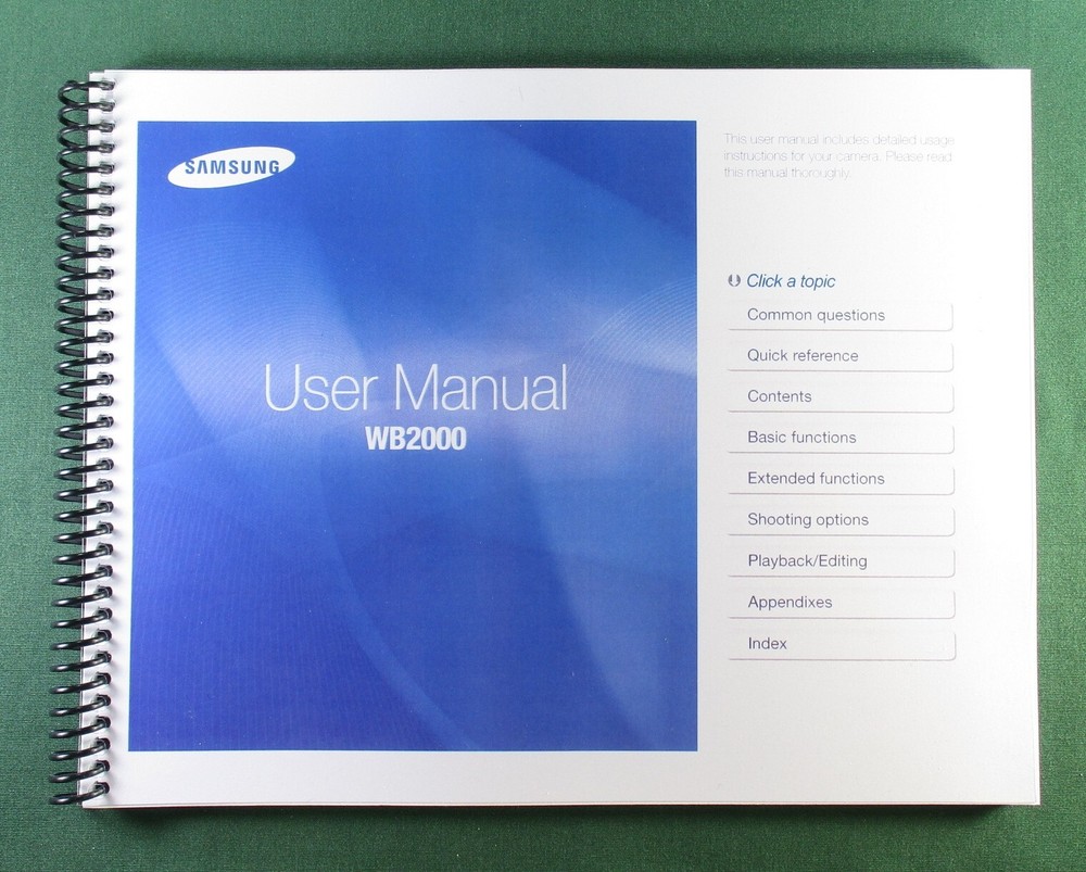 Samsung WB2000 Instruction Manual: Full Color 133 Pages & Protective Covers