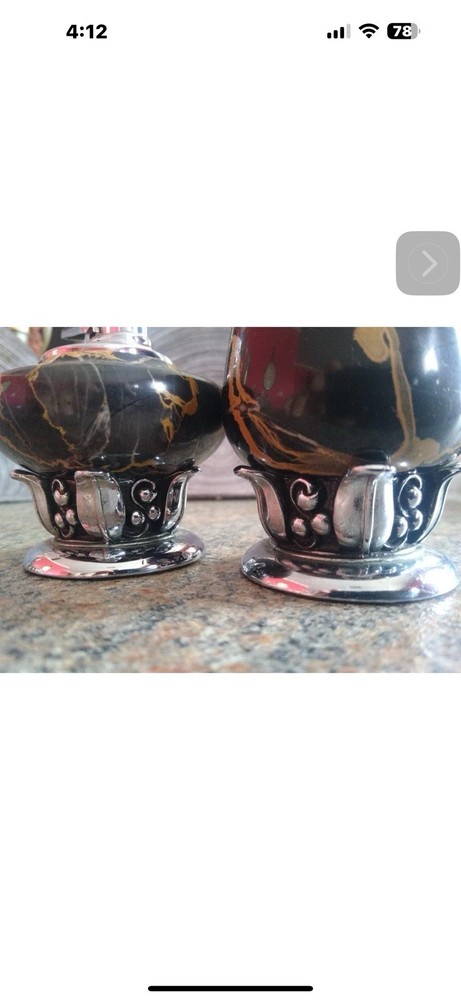 Ronson table lighter vintage set , black marble with chrome