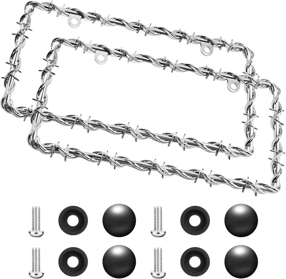 2Pcs Barbed Wire Design License Plate Frame, Chain Plate Frame Supplies Comes...