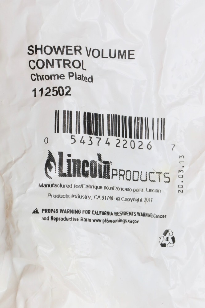 Lincoln Products Shower Volume Control Chrome Plated 112502