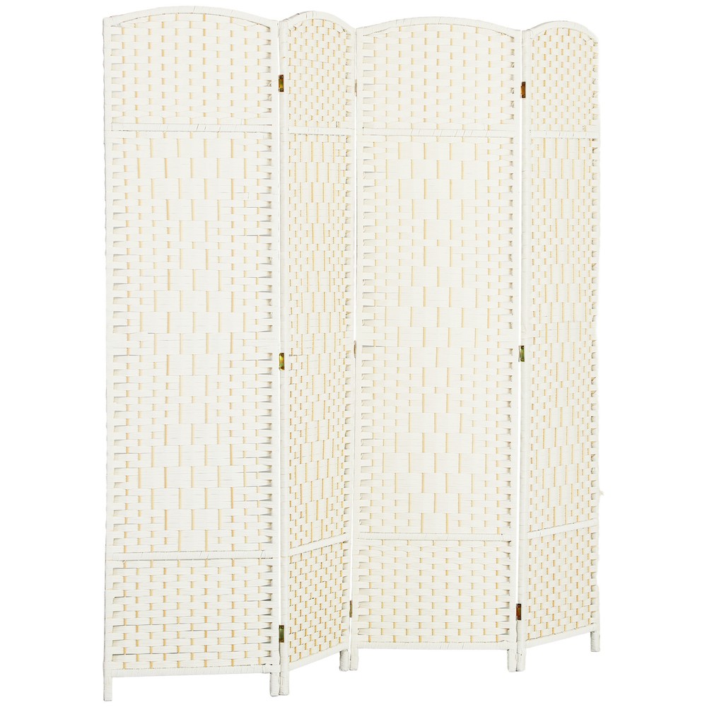 4 Panel Room Divider Hand-Woven Freestanding Partition, White