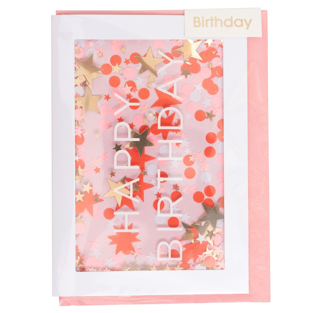 American Crafts Shaker Greeting Card-Pink - 3 Pack