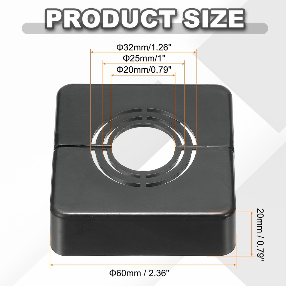 2pcs Wall Split Flange 0.79" Plastic Square Split Flange Pipe Cover, Black