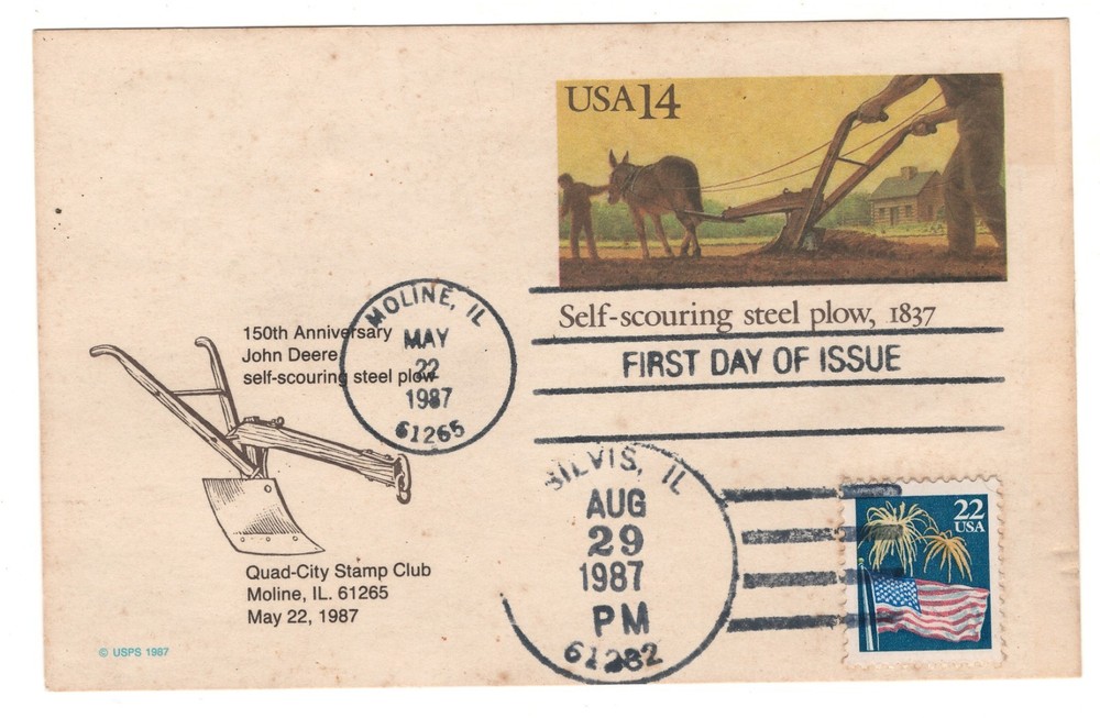 JOHN DEERE FIRST DAY COVER OLD HAND PLOW
