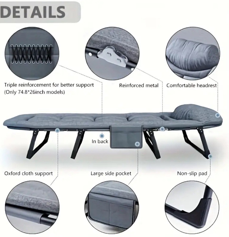 Portable Foldable Camping Bed With Soft Cushion & Pillow Adjusted Single