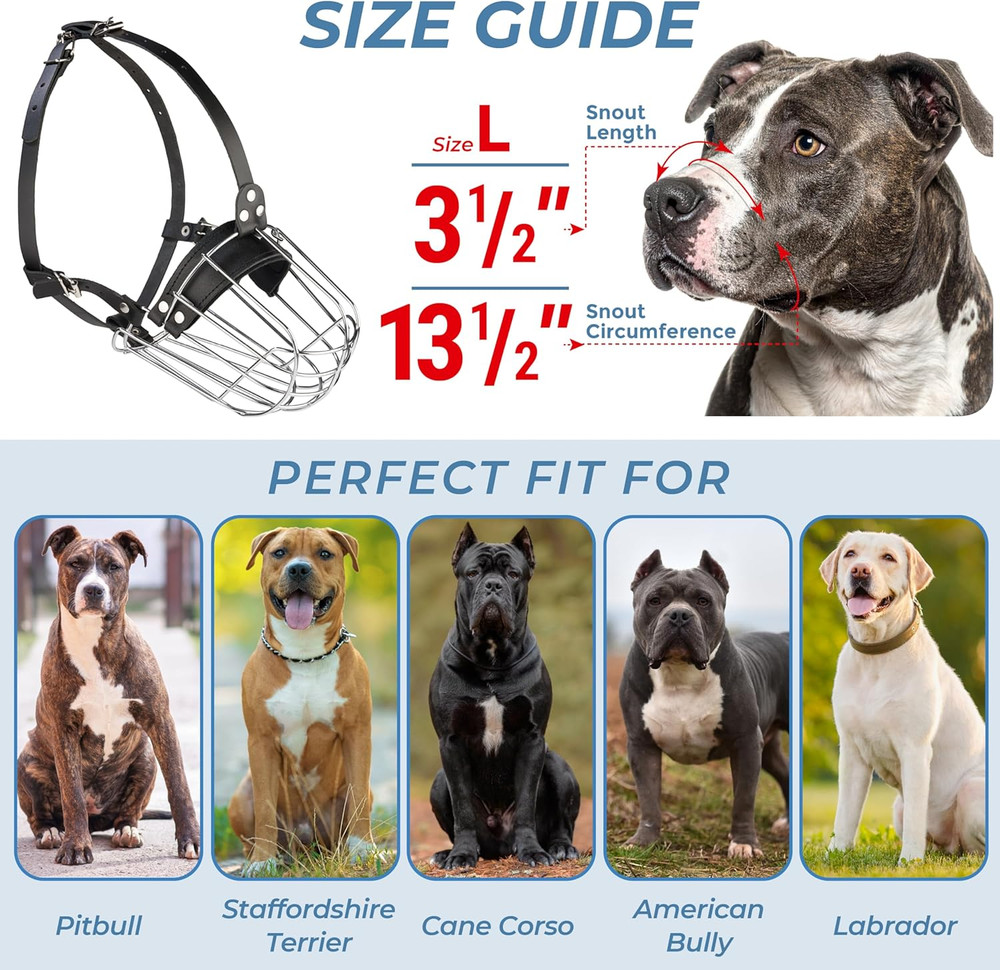 Metal Pitbull Muzzle for Large Sized Dog – Basket Muzzle for Dogs with Adjustabl