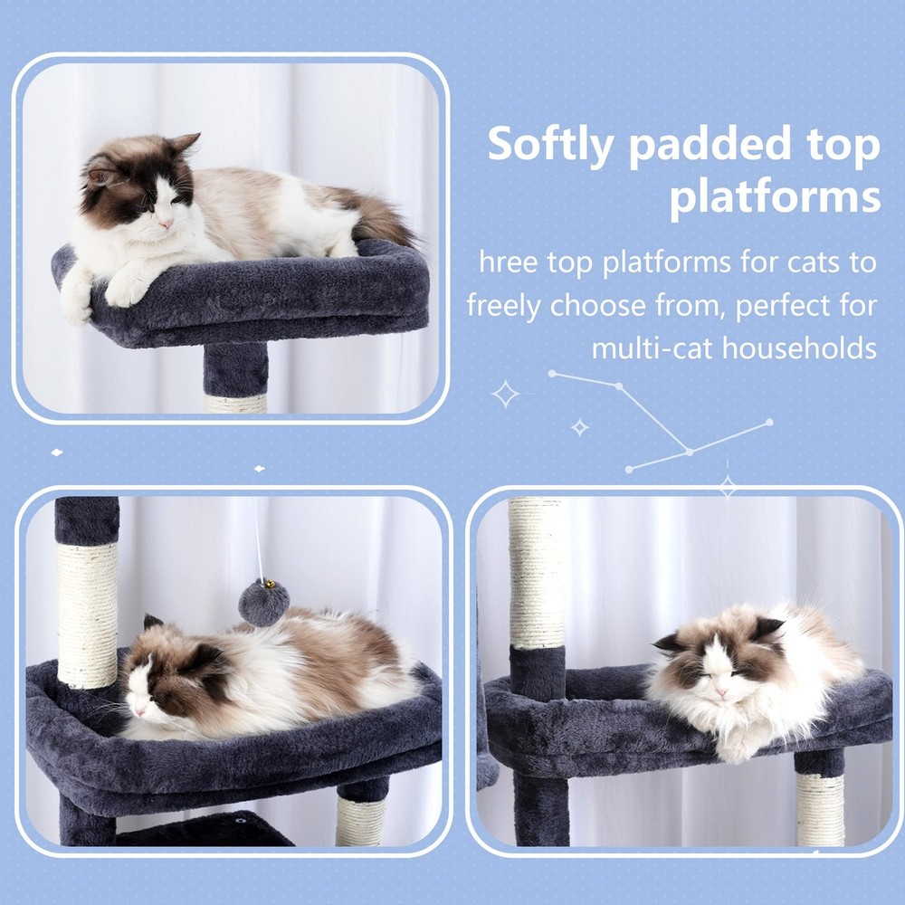 Cat Tree Tower, Scratching Posts with a Extended Part, Wide Platforms, Cozy C...