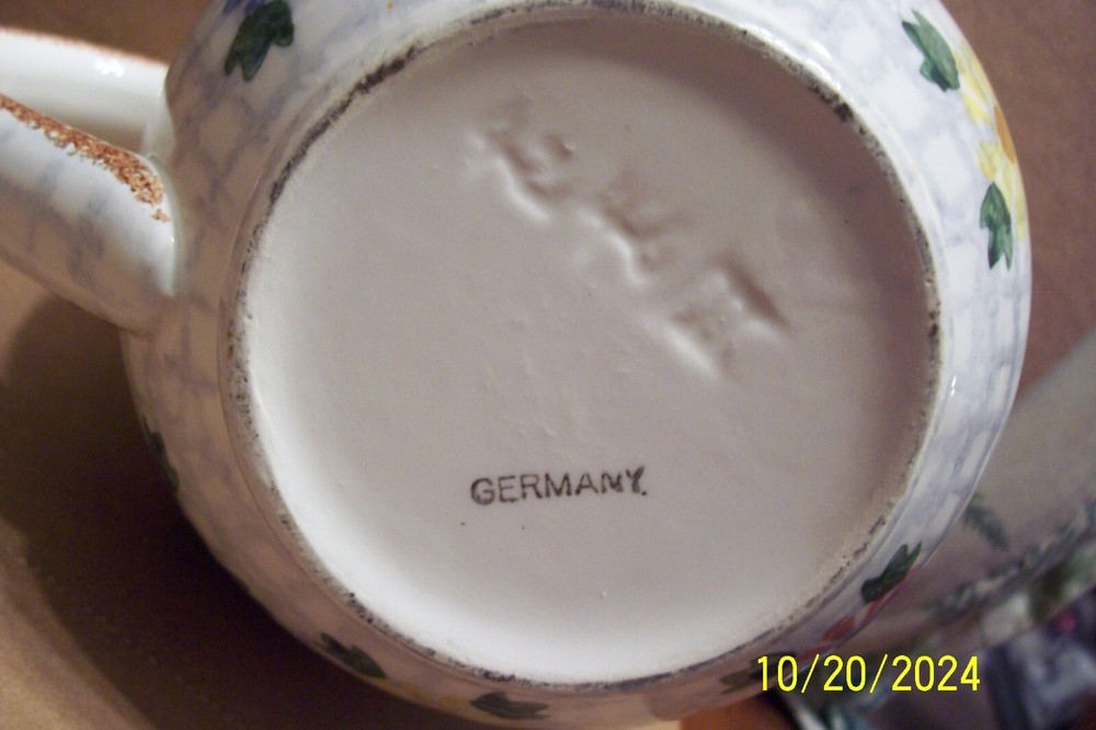 German Made Checked Floral Pottery Small Pitcher