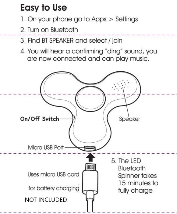 Light-up LED glow FIDGET SPINNER USB Rechargeable w/ BLUETOOTH SPEAKER Pink