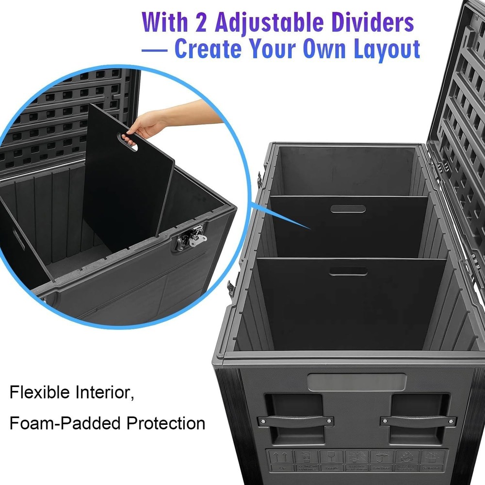 44" x 22" x 24"Cable Trunk Road Case w/Casters and Divider Stackable Road Case