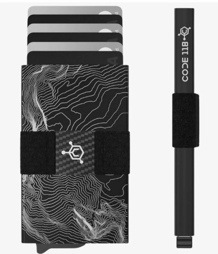 CODE 118 Smart Wallet Minimalist RFID Blocking Card Ejection TOPOGRAPHIC BLACK