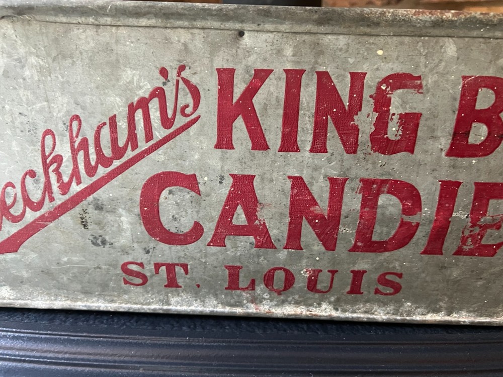 Vintage Galvanized Peckham’s King Bee Candies Advertising Bin Candy Making Bin