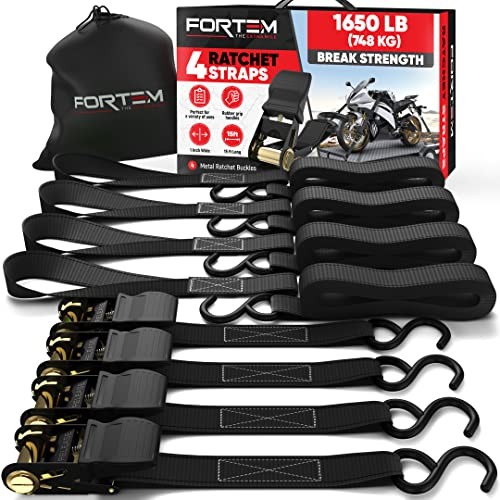 Tie Down Strap Set 1650lb - 4 Pack 15ft x Black - Tie Down Straps