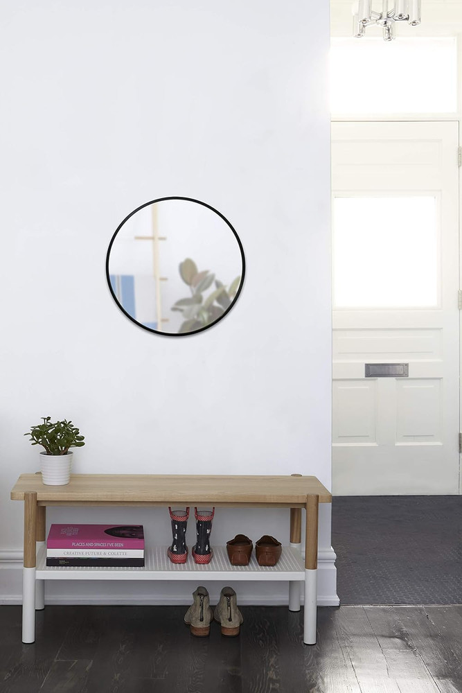 Hub Round Wall Mirror with Rubber Frame, Modern Style for Bathroom, Entryway, Li