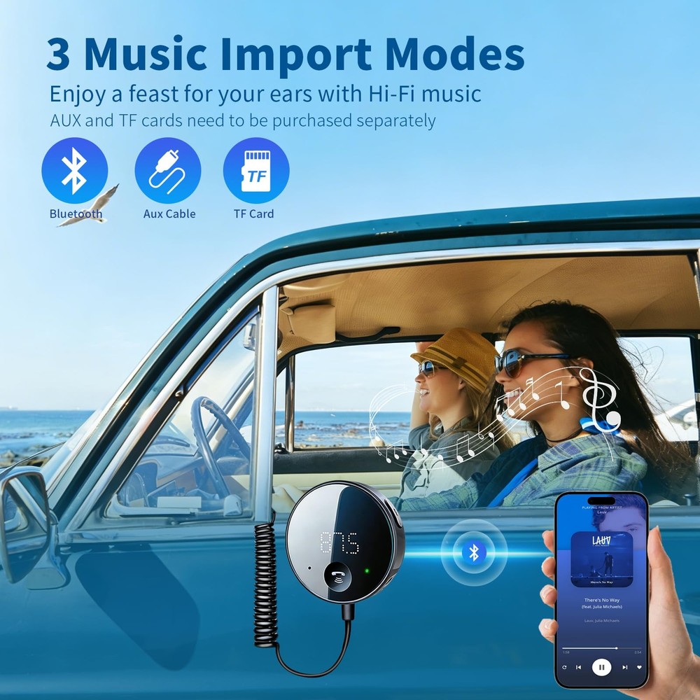 Bluetooth FM Transmitter for Car, AUX Adapter, Bluetooth Receiver for Car Mus...