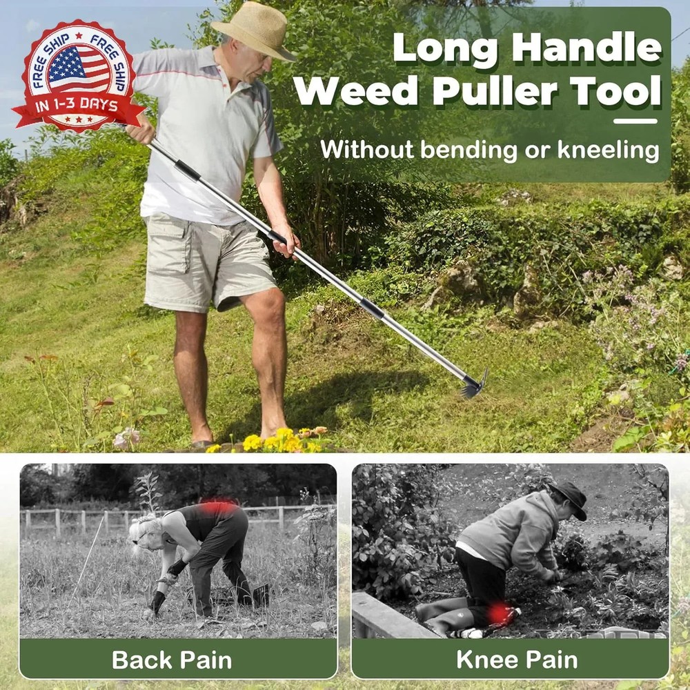 NICOFPHY Weed Puller Tool with Long Handle - 60" Manual Weeder Remover Tool, 2 i
