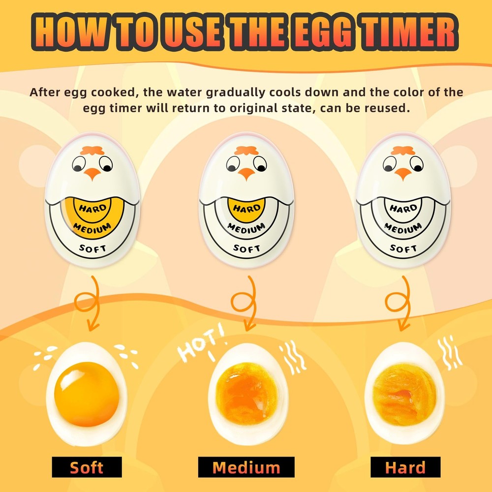 Egg Timer Yellow 2pcs for Hard Boiled Eggs Soft Boiled Color Changing Indicator