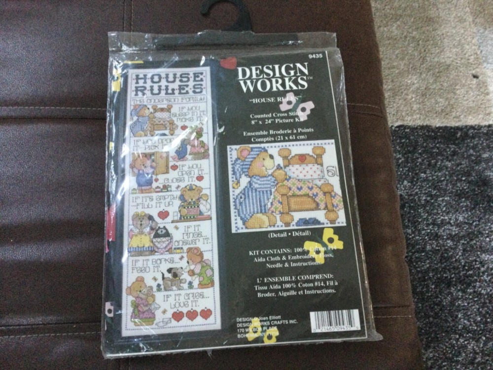 Design Works Unopened Crosstitch House Rules Teddy Bear
