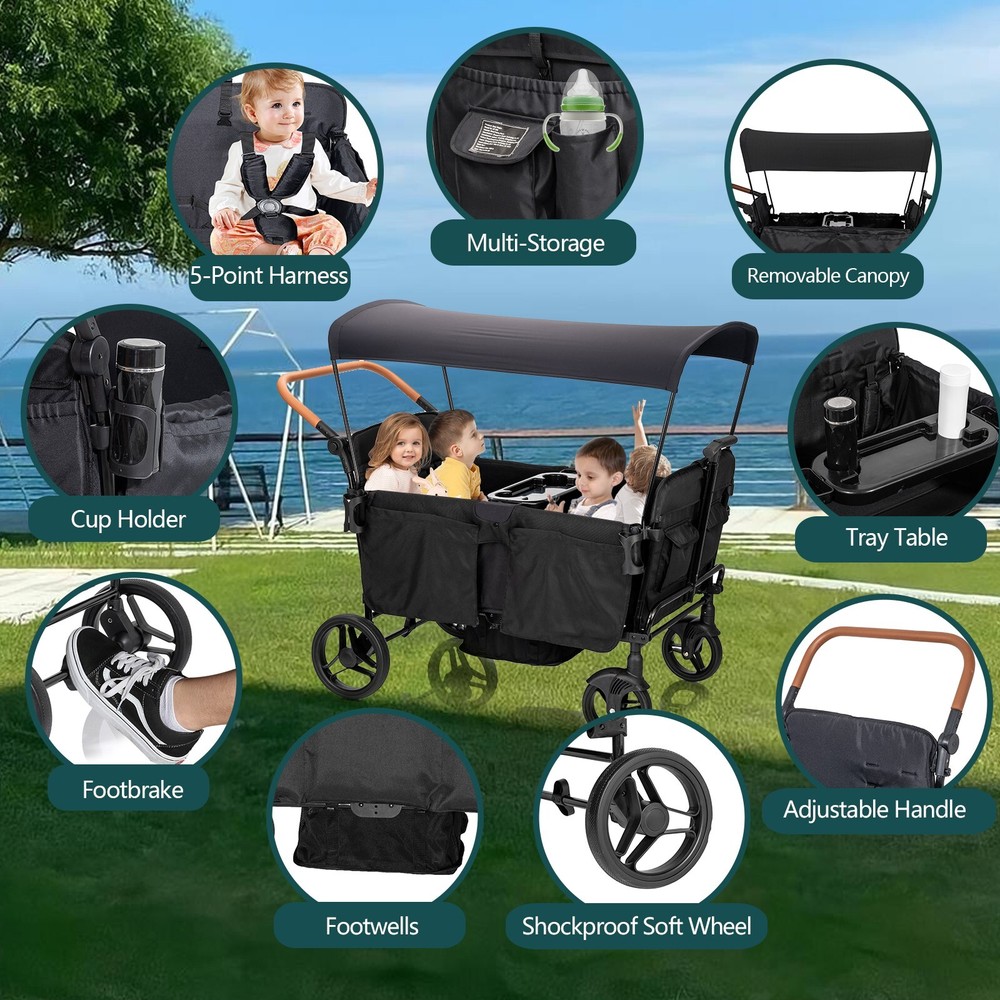 Wagon Stroller for 4 kids Lightweight folding baby stroller