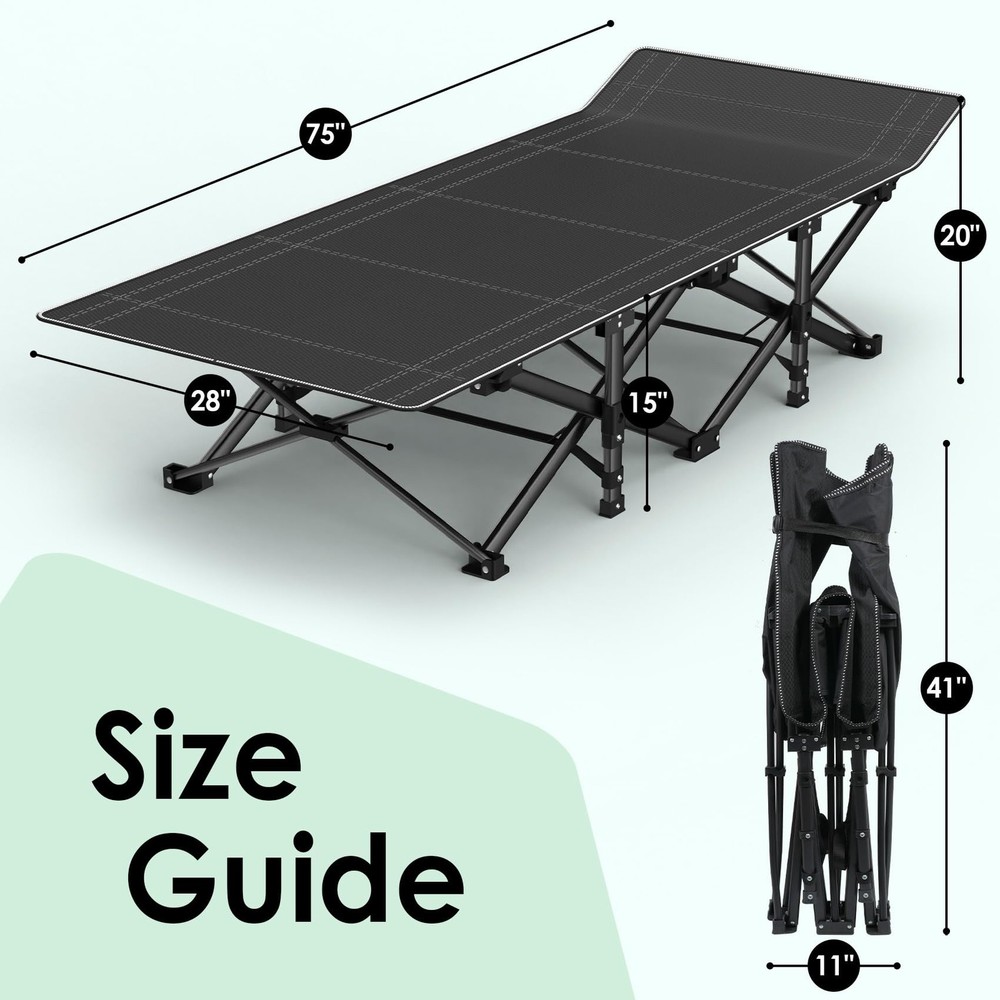 Camping Cot, Folding Camping Cot Bed for Adults Sleeping 1200D Double Layer O...