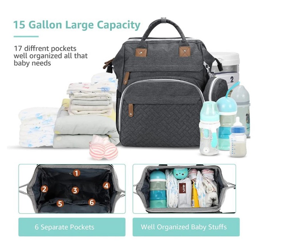 DIAPER BAG BACKPACK-GRAY/BEIGE