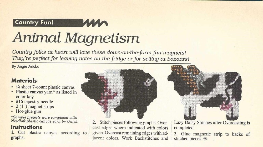 Magnet, cow & pig  (#855) Vintage Plastic Canvas pattern
