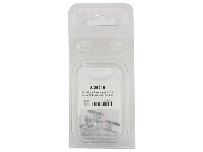 25 Amp Mini Blade Fuses - 10 Pack - White Clear Snap Pack