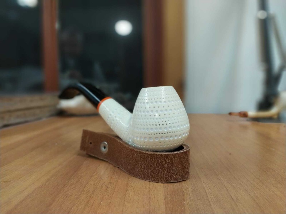 Meerschaum Apple Pipe Push and Pull Acrylic Stem with Fitted Case