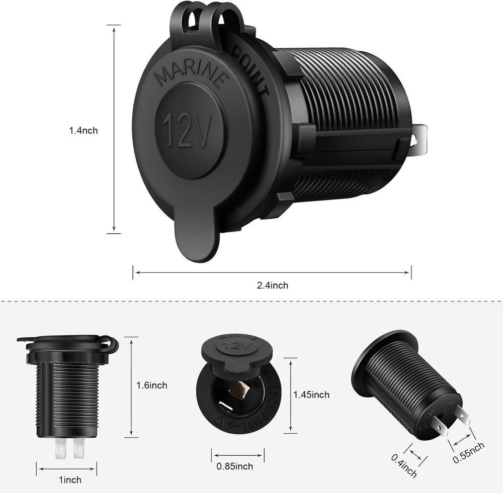 Cigarette Lighter Socket Car Marine Motorcycle ATV RV Black