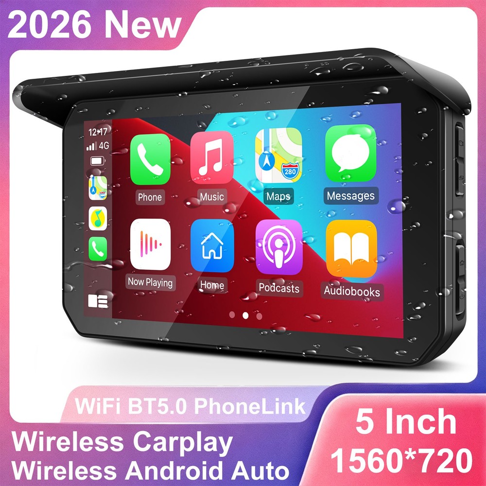 Motorcycle Portable 5" CarPlay GPS Navigation Wireless Waterproof Touch Screen