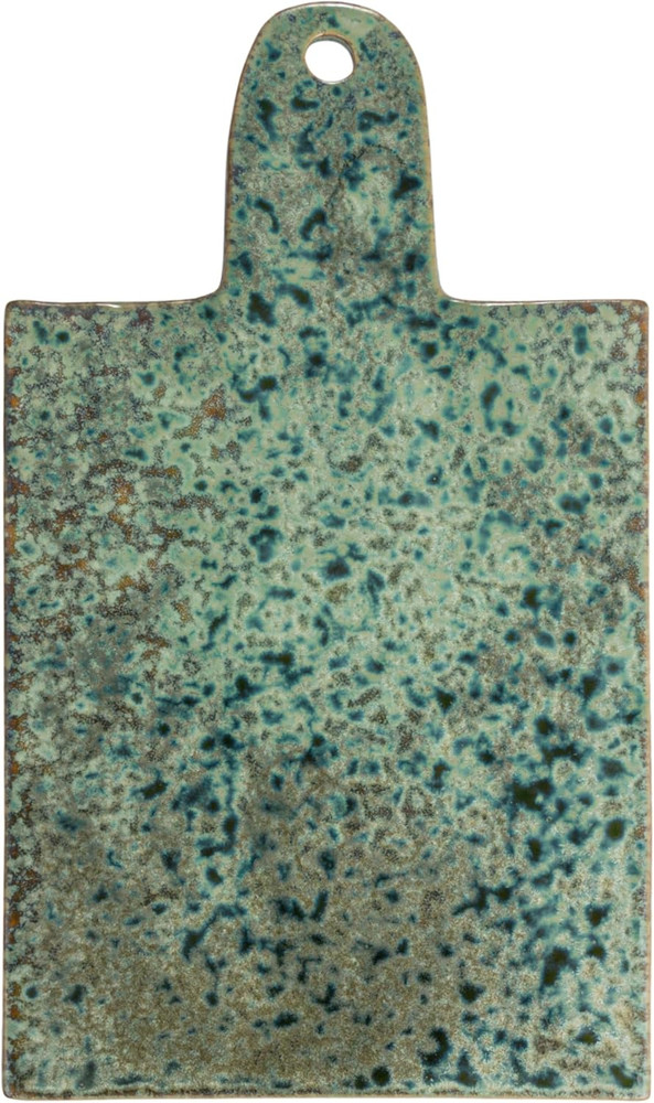 Matte Stoneware Cheese Board with Leather Tie, Green
