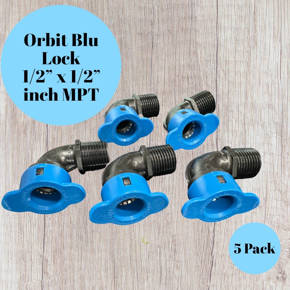 5 - Pack | Orbit Blu-Lock Heavy-Duty Plastic Elbow 1/2" x 1/2" MPT inch Push Con
