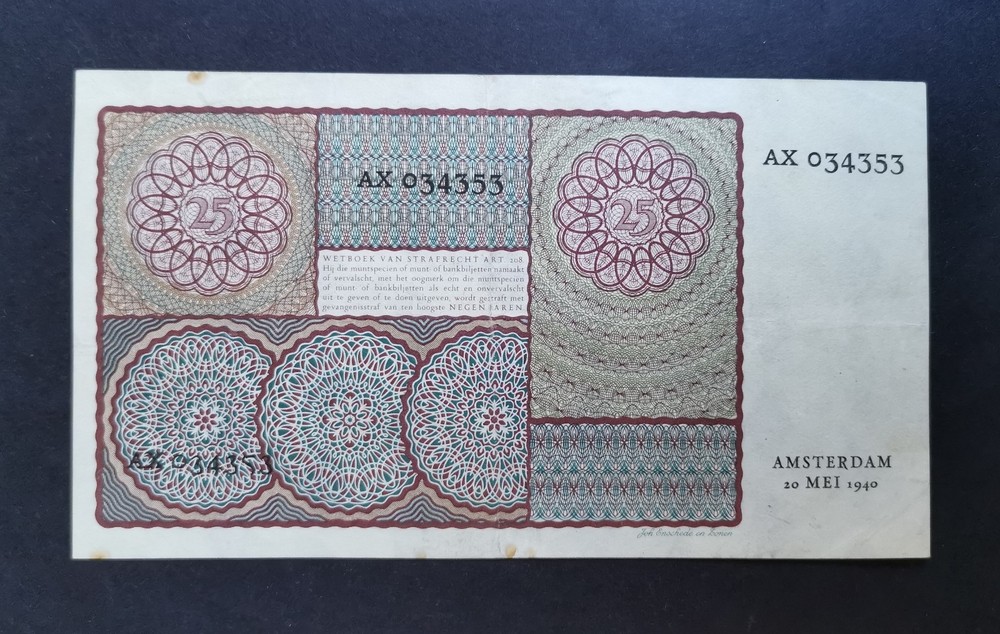 VF+ 25 guldens 1940 NETHERLANDS