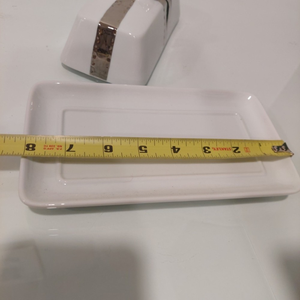 Ceramic Butter Dish White with Silver Bow Handle Beekman Home