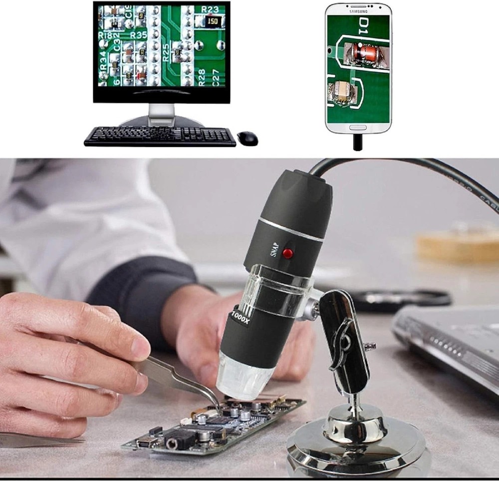 Portable 1000X USB Digital Microscope with Adjustable Lighting & Metal Stand