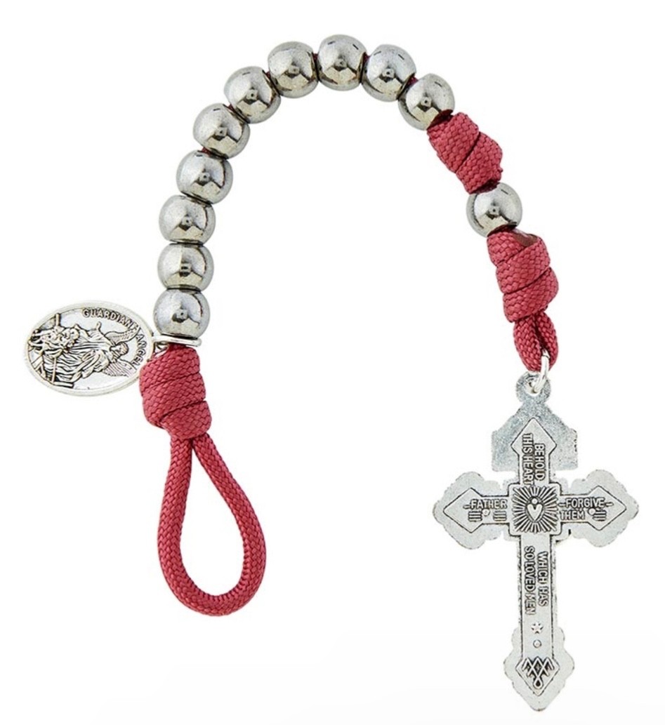 Saint Michael Paracord Pocket Rosary - 8mm Faux Hematite Beads - Pardon Crucifix