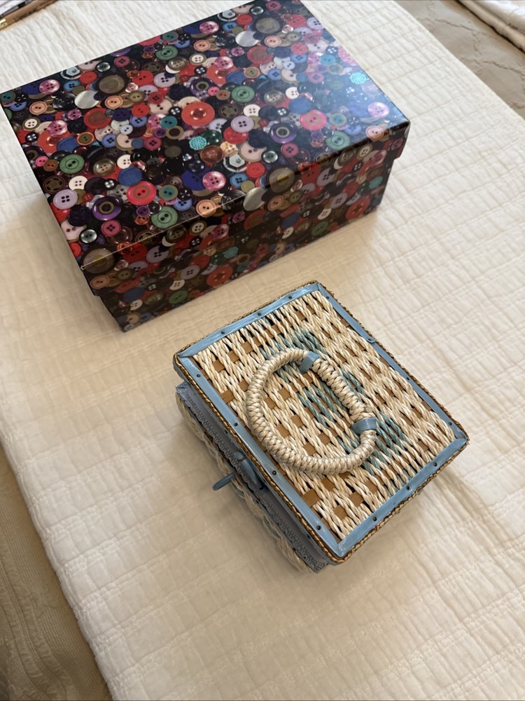 Storage Boxes(2), Assorted Buttons And Vintage Sewing Box.