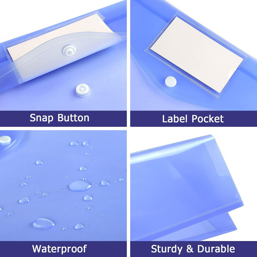 6 Pack Clear Document Folders Plastic Envelopes Poly Envelopes File Envelopes wi