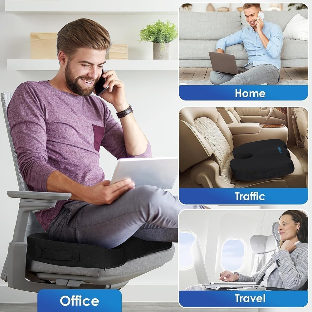 Portable Memory Foam Office Chair Cushion – Relieves Sciatica & Tailbone Pain