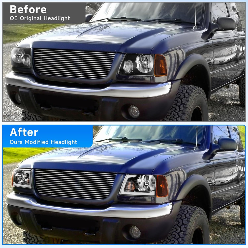 LED DRL Headlight Assembly Fit for 2001-2011 Ford Ranger W/Sequential Turn Light