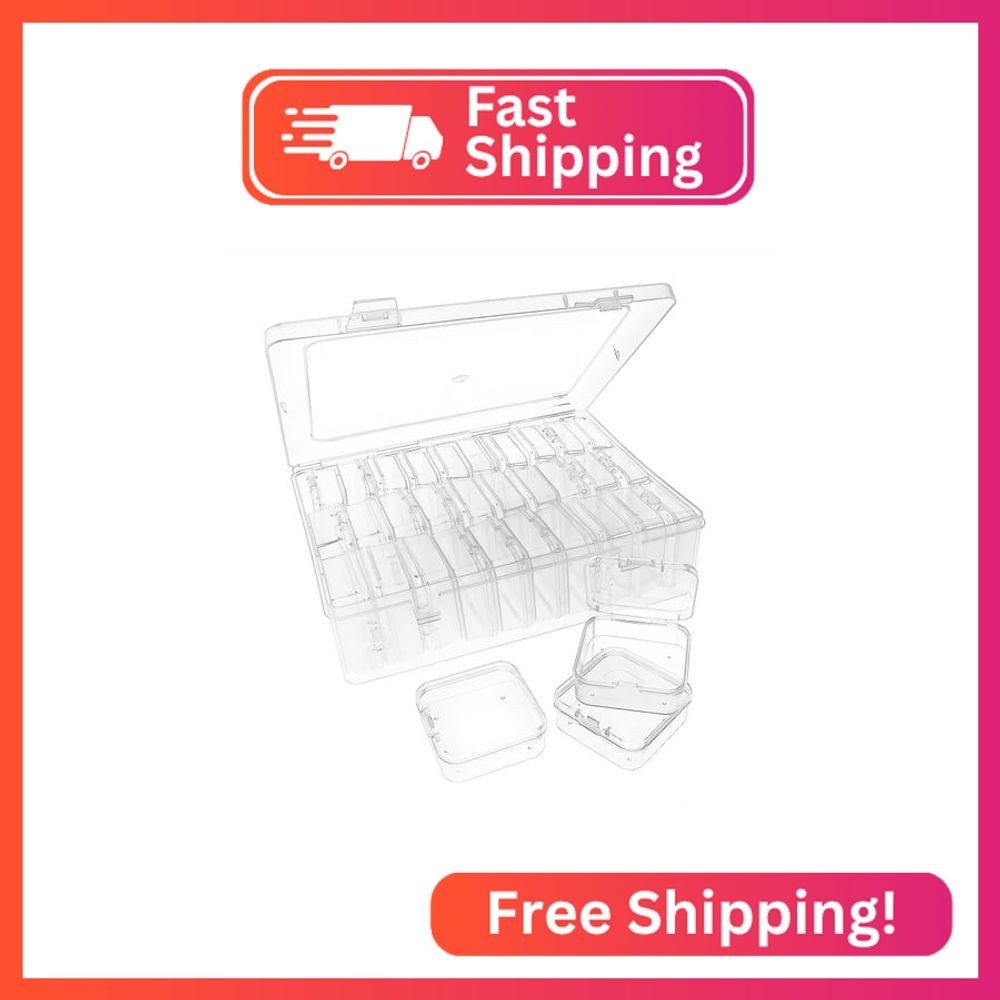 Quadafy 30Pack Bead Organizer Box With Hinged Lid - Clear Bead Storage Container