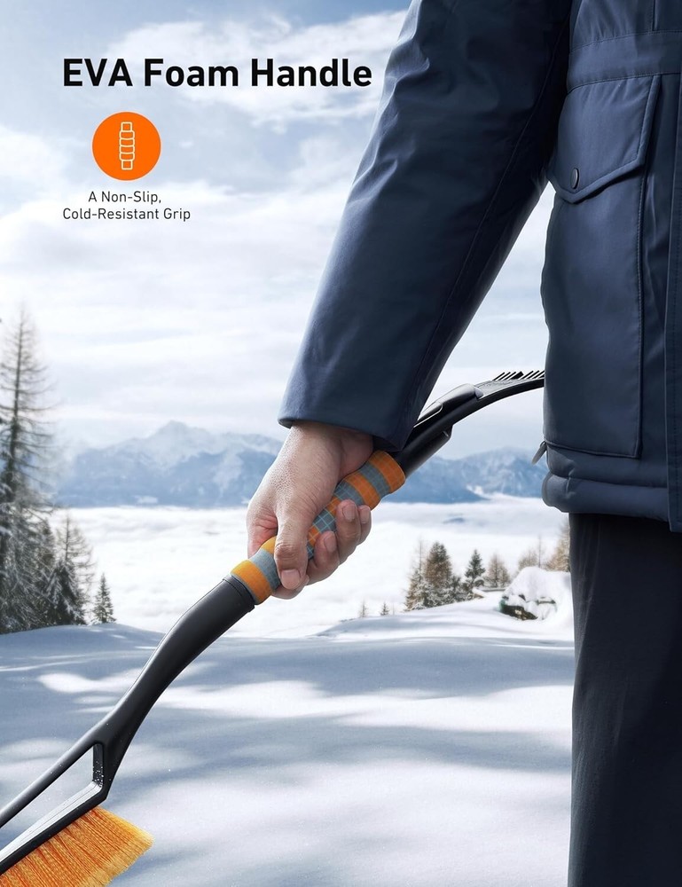 27" Dual Function Snow Brush and Ice Cleaner - Lightweight, Durable Orange Tool